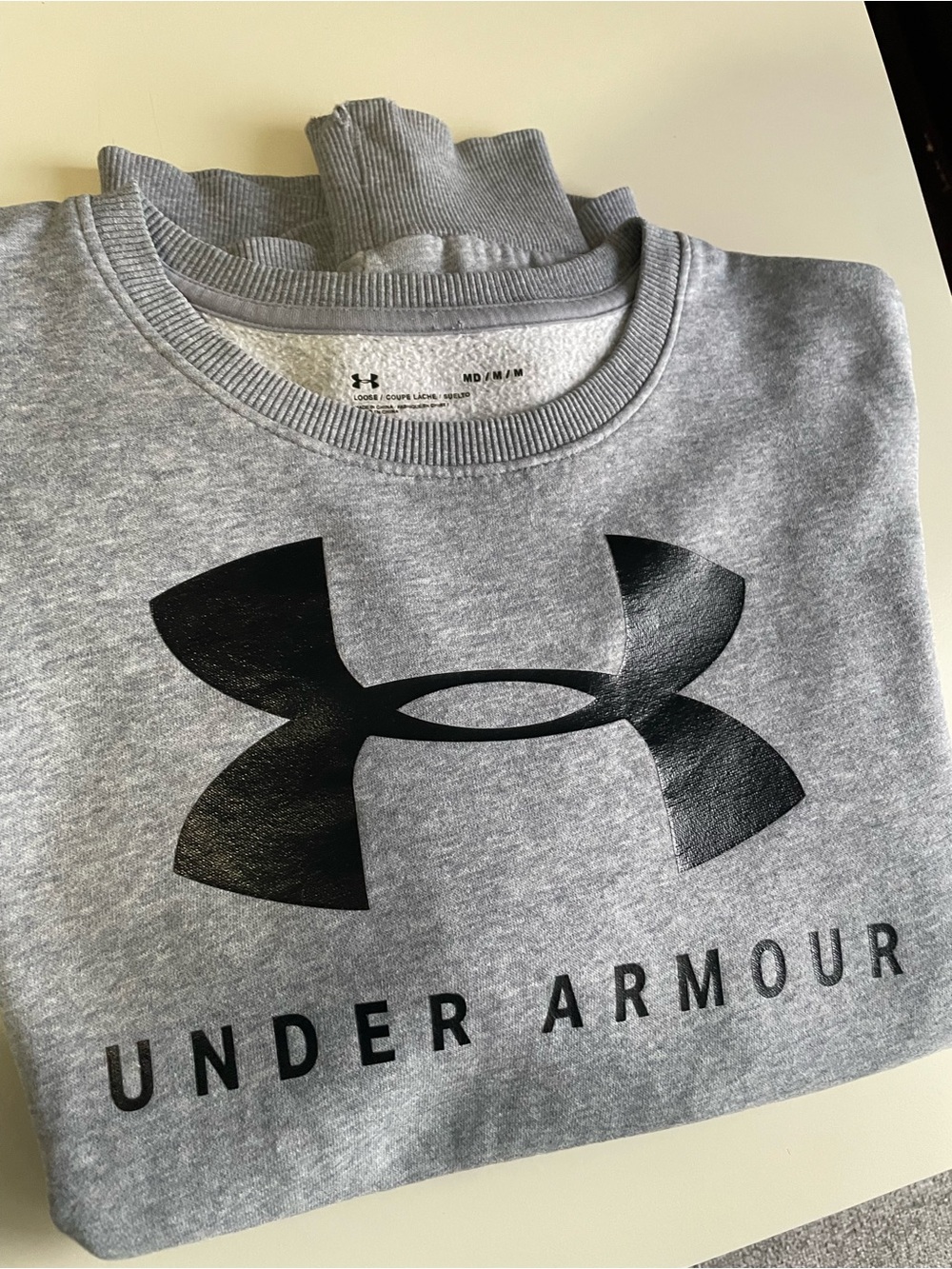 Under Armour Grey Crewneck Sweatshirt - Men's Size Medium - Logo Big - Picture 5 of 8